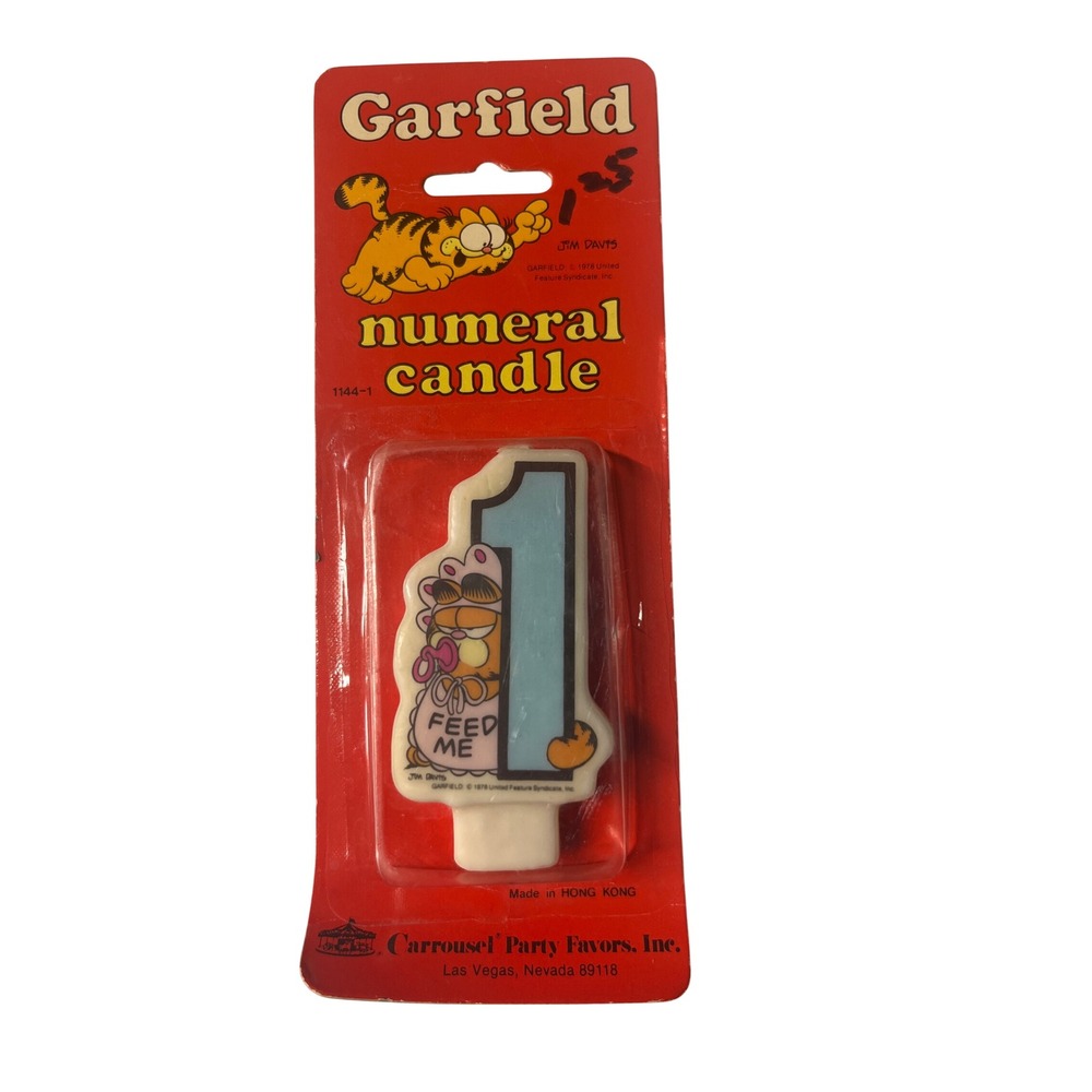 Vintage 1978 Garfield Number 1 Birthday Candle Carrousel Party Favor Feed Me NWT